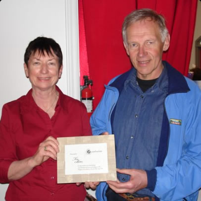 Rita Dillon presented Tom with the Freewheelers Lifetime Membership Award in 2012